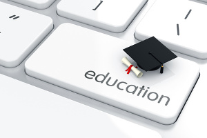 3d render of  graduation cap icon on the keyboard. Education concept