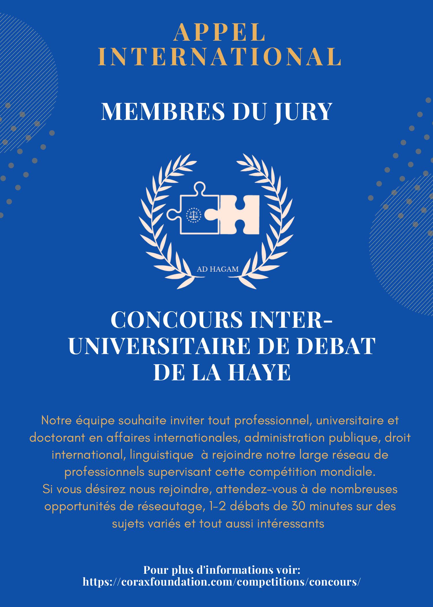 Appel pour des membres du jury - Concours Inter-Universitaire de Debat de La Haye 2022
