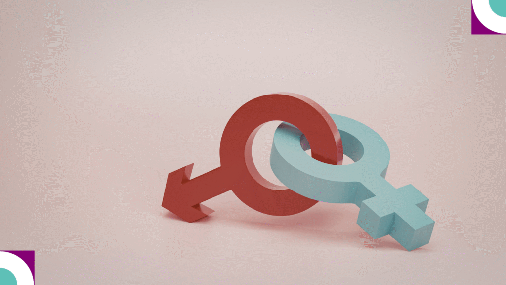 Symboles féminin et masculin entrelacés.